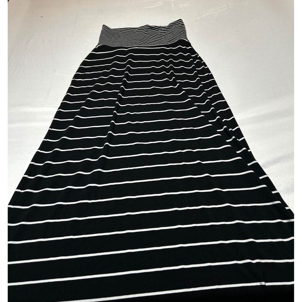 Old Navy Black White Striped Maxi Skirt Small Fold Over Waist Jersey Knit NEW